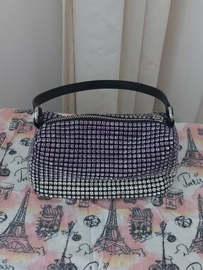 Embellished Purple and Silver Crystal Evening Top-Handle Bag